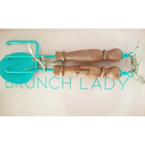 THIRSTYSTONE Pitchfork Shovel Spring Salad Server‎ Set of 2 Acacia Garden Theme - Picture 1 of 7